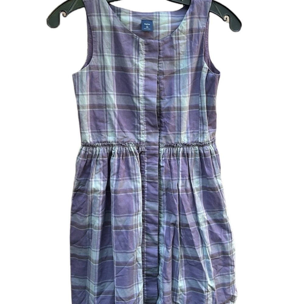 Girls GAP gray and purple plaid dress. Size 10 L